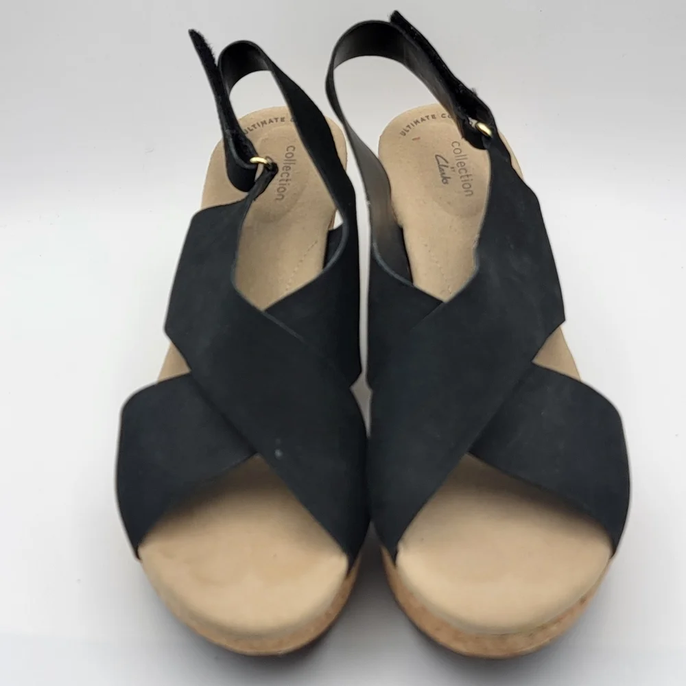 Clarks Collective Stylish Black Wedge Sandals SIZE 11 #1591‎